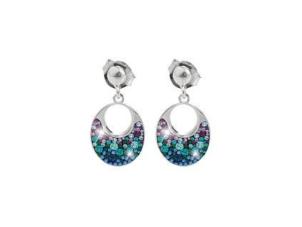 14601 stribrne nausnice puzety oval s dirou a krystaly swarovski pavi male stribro 925 1000