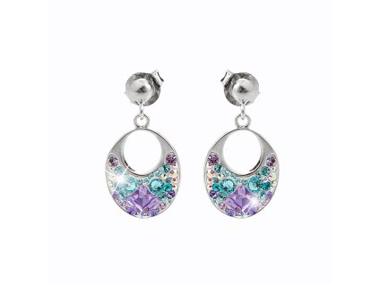 14604 stribrne nausnice puzety oval s dirou a krystaly swarovski purple male stribro 925 1000