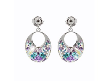 14622 stribrne nausnice puzety oval s dirou a krystaly swarovski purple stredni stribro 925 1000