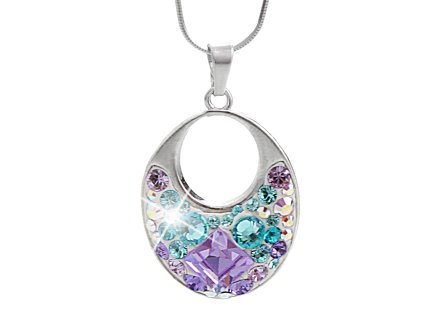 14631 stribrny nahrdelnik s priveskem ovalu s dirou a krystaly swarovski purple velky stribro 925 1000