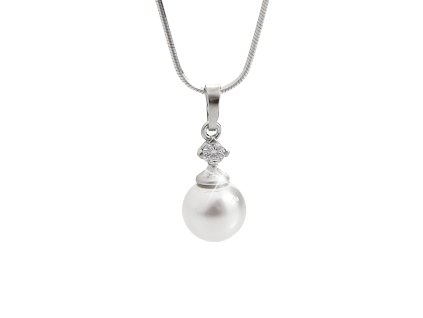 14649 stribrny nahrdelnik s bilou perlou nad ni zdobeny krystalem swarovski stribro 925 1000