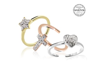 14817 prsteny v barve zlata ruzoveho zlata a stribra s ruznymi tvary a s krystaly swarovski crystal stribro 925 1000