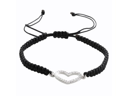 14838 pleteny naramek ze snurek se stribrnym priveskem srdce a krystaly swarovski crystal stribro 925 1000