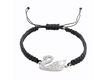 14850 pleteny naramek ze snurek se stribrnym priveskem labute a krystaly swarovski crystal stribro 925 1000