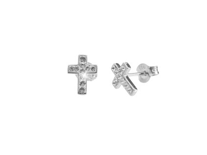 14862 stribrne nausnice puzety maly krizek zdobene krystaly swarovski crystal stribro 925 1000