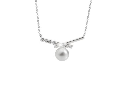 14874 zkrizeny stribrny nahrdelnik s krystaly swarovski a bilou perlou ve stredu crystal stribro 925 1000