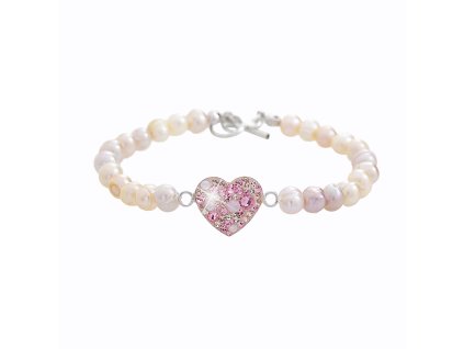 14925 perlovy naramek se stribrnym srdickem a krystaly swarovski rose stribro 925 1000