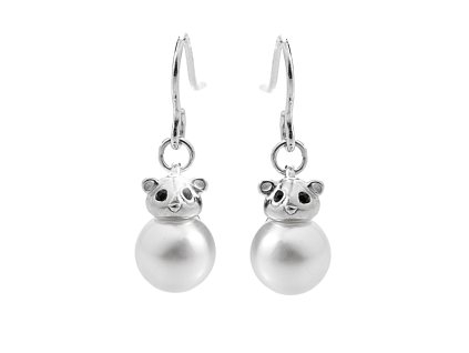 14943 stribrne nausnice hacky ve tvaru pandy ozdobene bilou perlou stribro 925 1000