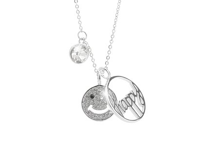 15084 stribrny nahrdelnik s kulatymi privesky happy a krystaly swarovski crystal stribro 925 1000