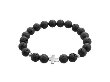 15561 pansky naramek z lavovych koralu doplneny o krizek