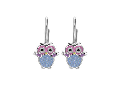 16462 stribrne detske nausnice klapky sova s barevnym smaltem stribro 925 1000