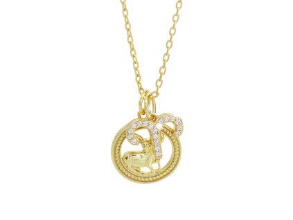 16474 pozlaceny stribrny nahrdelnik dva privesky znameni zverokruhu s kubickymi zirkony beran stribro 925 1000