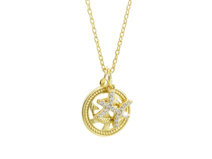 16516 pozlaceny stribrny nahrdelnik dva privesky znameni zverokruhu s kubickymi zirkony ryby stribro 925 1000