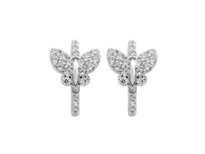 16576 stribrne detske nausnice krouzky motylek s kubickymi zirkony crystal stribro 925 1000