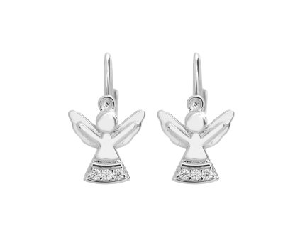 16615 stribrne nausnice klapky andilek s kubickymi zirkony na sukni crystal stribro 925 1000