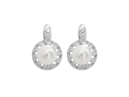 16636 stribrne nausnice klapky s ricni perlou a obvodem kubickych zirkonu crystal stribro 925 1000
