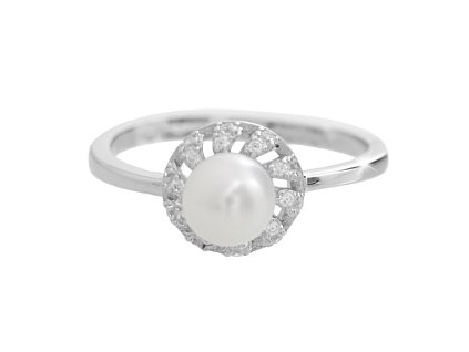 16639 stribrny prsten s ricni perlou a obvodem kubickych zirkonu crystal stribro 925 1000