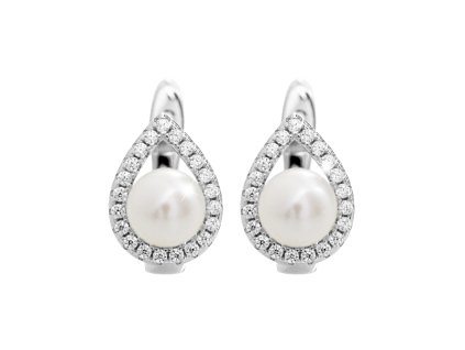 16645 stribrne nausnice klapky s ricni perlou v obvodove kapce kubickych zirkonu crystal stribro 925 1000