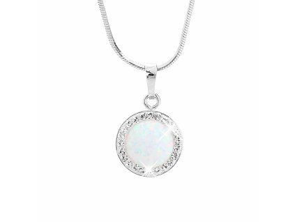 16723 stribrny nahrdelnik s kulatym opalem a krystaly swarovski white velky stribro 925 1000