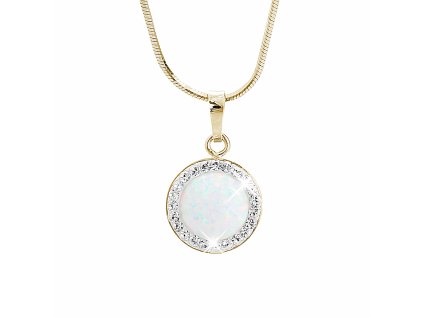 16726 pozlaceny stribrny nahrdelnik s kulatym opalem a krystaly swarovski white velky stribro 925 1000
