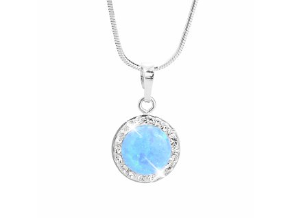 16735 stribrny nahrdelnik s kulatym opalem a krystaly swarovski blue velky stribro 925 1000