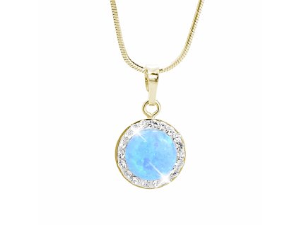 16738 pozlaceny stribrny nahrdelnik s kulatym opalem a krystaly swarovski blue velky stribro 925 1000
