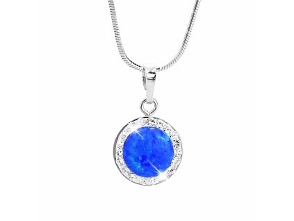 16741 stribrny nahrdelnik s kulatym opalem a krystaly swarovski dark blue velky stribro 925 1000
