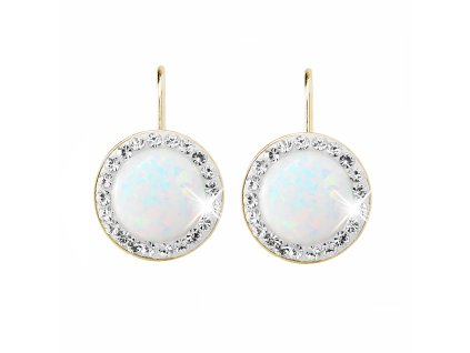 16750 pozlacene stribrne nausnice klapky s kulatym opalem a krystaly swarovski white velke stribro 925 1000