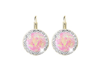 16756 pozlacene stribrne nausnice klapky s kulatym opalem a krystaly swarovski rose velke stribro 925 1000