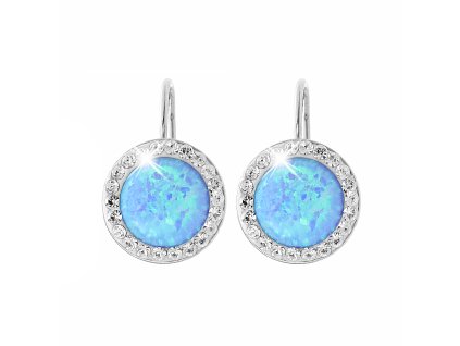 16759 stribrne nausnice klapky s kulatym opalem a krystaly swarovski blue velke stribro 925 1000