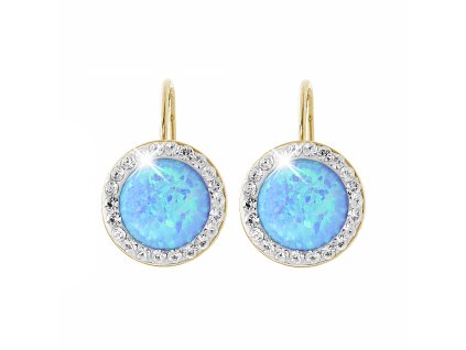 16762 pozlacene stribrne nausnice klapky s kulatym opalem a krystaly swarovski blue velke stribro 925 1000