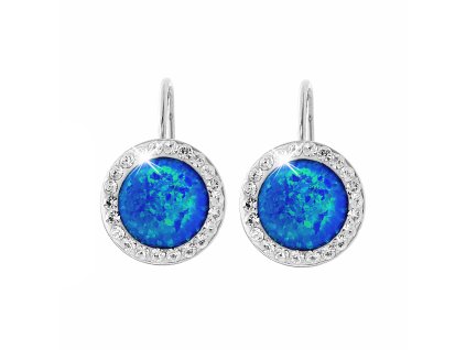 16765 stribrne nausnice klapky s kulatym opalem a krystaly swarovski dark blue velke stribro 925 1000