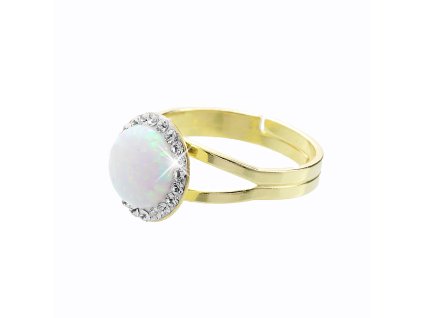 16786 pozlaceny stribrny prsten s kulatym opalem a krystaly swarovski white velky stribro 925 1000
