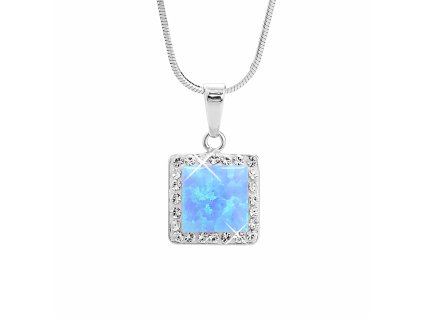 16819 stribrny nahrdelnik s ctvercovym opalem a krystaly swarovski blue velky stribro 925 1000