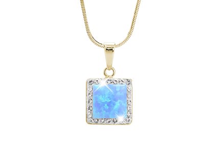 16822 pozlaceny stribrny nahrdelnik s ctvercovym opalem a krystaly swarovski blue velky stribro 925 1000