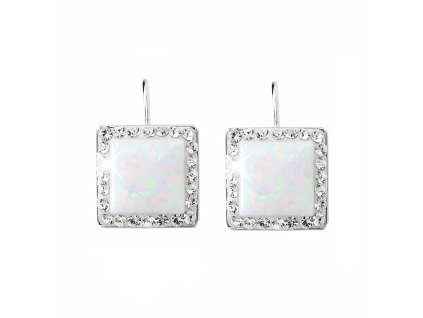 16825 stribrne nausnice klapky s ctvercovym opalem a krystaly swarovski white velke stribro 925 1000