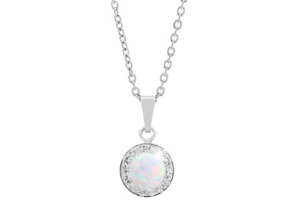 16897 stribrny nahrdelnik s kulatym opalem a krystaly swarovski white maly stribro 925 1000