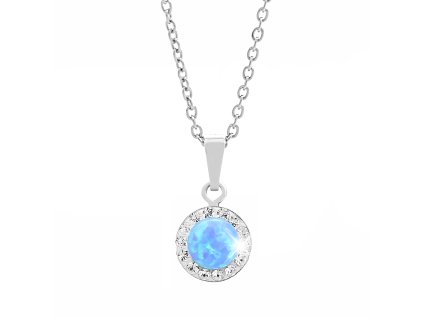 16903 stribrny nahrdelnik s kulatym opalem a krystaly swarovski blue maly stribro 925 1000
