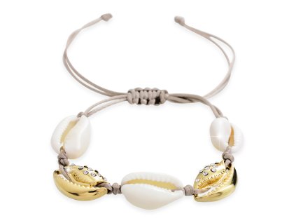 17639 1 pleteny naramek zlate musle z bizuterni slitiny a prirodni musle doplnene o krystaly swarovski crystal