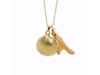 17675 nahrdelnik z bizuterni slitiny musle a krystal tvaru koralu swarovski golden shadow