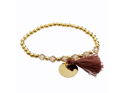 18059 zlaty kulickovy naramek z bizuterni slitiny se strapcem a s koralky swarovski golden shadow