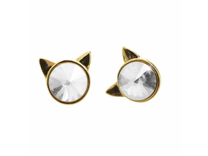 18122 1 zlate nausnice puzety z bizuterni slitiny kocici hlava s rivoli swarovski crystal