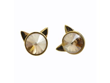 18125 zlate nausnice puzety z bizuterni slitiny kocici hlava s rivoli swarovski golden shadow