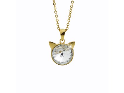 18131 zlaty nahrdelnik z bizuterni slitiny mala kocici hlava s rivoli swarovski crystal