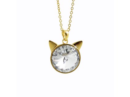 18140 zlaty nahrdelnik z bizuterni slitiny velka kocici hlava s rivoli swarovski crystal