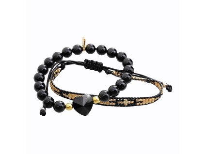 18164 sada naramku jeden pleteny z rokajlu druhy navlek z koralku se srdcovym kamenem gold jet