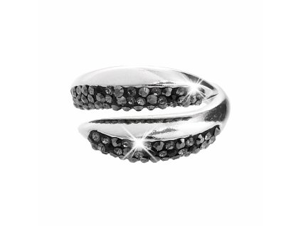 18449 stribrny prsten uzke prekrizene kapky pulka osazena krystaly swarovski jet stribro 925 1000