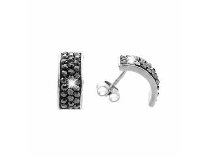 18527 stribrne nausnice puzety ohnuty obdelnik osazeny krystaly swarovski hematit stribro 925 1000