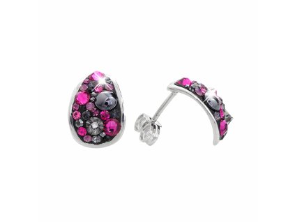 18566 stribrne nausnice puzety kapka s krystaly swarovski fuchsia mix stribro 925 1000