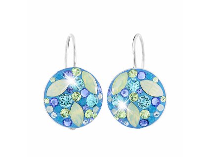 18680 stribrne nausnice klapky kulate luzko s krystaly swarovski aqua mix stribro 925 1000